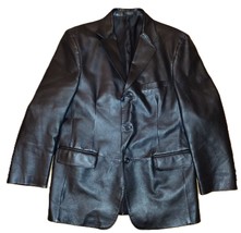Stafford SPORT COAT Mens 100% Leather Blazer Jacket M Black 3 Button Lined - $75.28 CAD