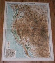 1922 Map Of Western Usa California Oregon Washington Montana Colorado Arizona - $32.72