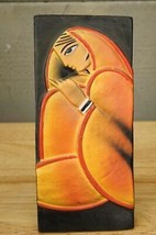 Art Pottery Tile Easel India Pregnant Woman Sari Ethnic Dress Hand Painted - $16.82