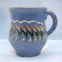 Stoneware Pottery Mug SIGNED Native American SIGNED Blue Drip Glaze Vintage - £19.62 GBP