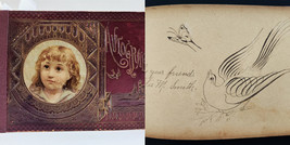 1880 Antique Autograph Album Claverack Ny Annie Loomis Fraktur Penmanship Bird - £139.34 GBP