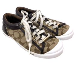 Coach Womens 6 Sneakers Logo Khaki Brown Francesca Lace Up Shoes Logo - $45.90