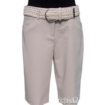 Cache Lillie Beige Walking Bermuda Dress Short Pant New WOVEN BELT $118 NWT - $47.20