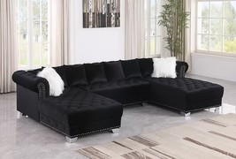 St Helene Black Velvet Tufted Sectional with Chrome Accents - $1,788.00