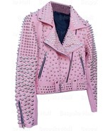New Handmade Women&#39;s Pink Studded Leather Rock Steam Punk Style Biker Ja... - $379.99