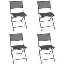 Set of 4 Outdoor Patio Folding Chairs Furniture Camping Deck Garden Black NEW - £174.00 GBP