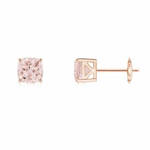 Natural Morganite Cushion Solitaire Stud Earrings in 14K Gold (Grade-AAA , 5MM) - £417.83 GBP