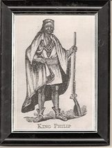 B&amp;W Engraving Print Reproduction (Framed) Drawing of King Phillip - $10.77