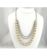 VINTAGE STYLE IMITATION PEARL MULTI STRAND RHINESTONE NECKLACE SILVER TONE - $11.95