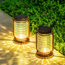 Outdoor Garden Decor, 2 Pack Solar Lantern Waterproof Warmwhite Mason Jar Hangin - £23.18 GBP