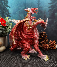 Ebros Red Fire Three Headed Dragon Hydra Roaring Statue 8&quot; Tall Figurine Decor - £25.44 GBP