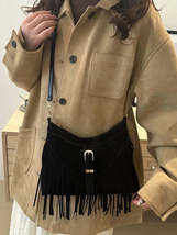 Fringe Solid Color Shoulder Bag - $22.26
