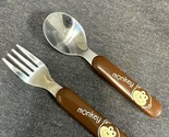 Vintage Joie Toddler Fork Spoon Set Brown Monkey Handle - $6.93