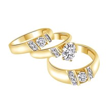 Él y Ella Real Moissanita Wedding Ring Band Trío Set Nupcial 14K Oro Cha... - £344.53 GBP