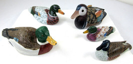 Vintage LOT of 5 Mini Duck Decoy Figures Stone Wood Hand Painted Mallard Goose - £39.77 GBP
