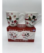 FITZ &amp; FLOYD SET-2 SANTA/SNOWMAN &quot;MERRY &amp; BRIGHT&quot; CHRISTMAS MUGS/CUPS  New - $17.82