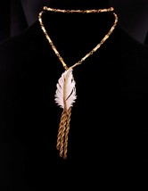 Vintage Napier necklace  Feather enamel brooch - indian golden Tassels -... - $165.00