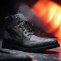 LEONI Genuine Caiman Belly Boot Oil Black image 9