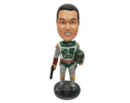 Custom Bobblehead Pilot Holding A Gun With One Hand And Helmet With Another Wear - £71.12 GBP