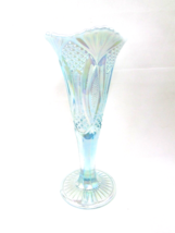 Vintage-Mosser Fluted Vase Diamond Cut BLue Opalescent Carnival Glass - $69.70