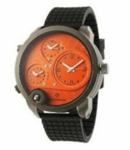NEW Bernoulli 9788 Men&#39;s Chimera Orange Dial Black Textured Sillicone Watch huge - $30.99