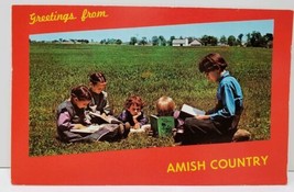 Greetings from Amish Country, Children Reading The Penna Dutch Postcard A2 - £3.08 GBP