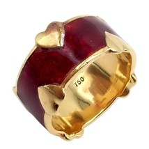 Tiffany &amp; Co Schlumberger 18k Yellow Gold Red Enamel Heart Band Ring sz 6 - $2,700.00