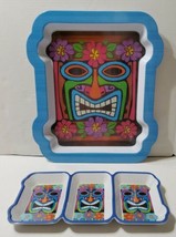 Amscan Melamine 13x15 Tiki Shaped Serving Tray and Separated Divided Dish 12x6 - £21.78 GBP