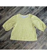 J Jill L Linen Blend Top  Balloon 3/4 Sleeve Green Print Botanical Fern ... - $21.99 CAD
