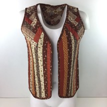 Vintage Handmade Womens Reversible Quilted Vest Striped Floral Brown Siz... - £78.46 GBP