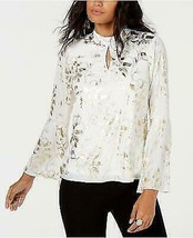 Thalia Sodi Metallic-Print Bell-Sleeve Top - $16.00