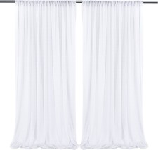 10Ft X 10Ft White Chiffon Backdrop Curtains, Wrinkle-Free Sheer Chiffon Fabric - £31.36 GBP