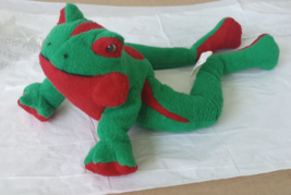 BJ Toy Company Plush Frog Bright Red &amp; Green Short Nap 9&quot; - £11.18 GBP
