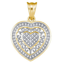 10k Yellow Gold Womens Round Diamond Openwork Heart Fashion Pendant 1/6 Ctw - £206.87 GBP