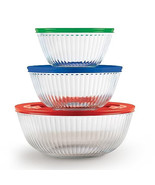 Sculpted 3-Pack Glass Mixing Bowls (1.3 QT, 2.3 QT, 4.5 QT) with BPA-Fre... - $107.99