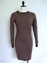 Rudsak Sweater Knit Jacquard Logo Karli Dress S M Wool Blend Brown Tan B... - $69.99