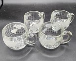 Vintage Nestle Nescafe World Globe Frosted Glass Coffee Mugs Cups - Set ... - £22.40 GBP