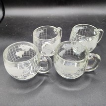 Vintage Nestle Nescafe World Globe Frosted Glass Coffee Mugs Cups - Set Of 4 - £22.36 GBP