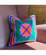 Vintage geometric Norwegian needlepoint Throw pillow 11&quot;x11&quot; - £26.03 GBP