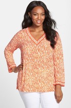 NWT-MICHAEL Kors ~Size 0X~ Printed Long Sleeve Plus Size Tunic Top Blouse V-Neck - £39.49 GBP
