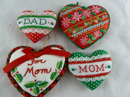 Dad Mom Christmas Tree Ornaments Fabric + Embroidered Hearts 2.5&quot; -3.5&quot; - $222.81 MXN