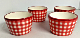 Vintage Checkered Ceramic Serving Bowl Red And White Lot Of 4 Dinner - Stoneware - £27.14 GBP
