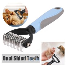 Pet Grooming Brush Comb 2 Sided Undercoat Rake Safe For Dog Cat Hair Fur Removal - £15.12 GBP