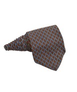 Kenneth Cole New York Mens Tie Necktie Silk Geometric Brown Blue Made in... - $14.99