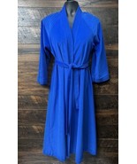 Vanity Fair Robe Womens Medium Blue Velour Quilted Trim House Coat Vinta... - $29.83 CAD