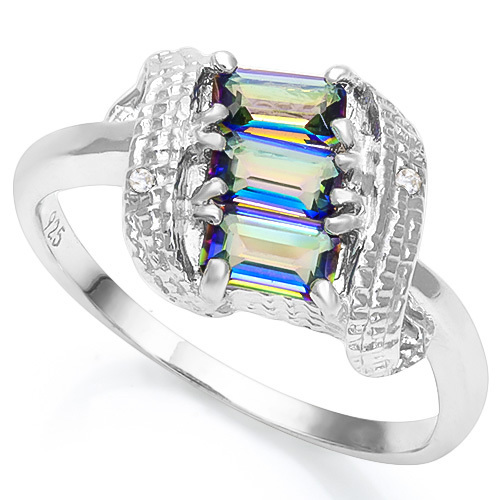 Ocean Mystic Topaz and Diamond Scroll Ring in Sterling Silver - $51.85