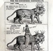 1880 10 Kingdom Confederacy Monster Antichrist Victorian Wood Engraving ... - $24.10 CAD