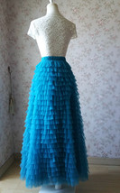 Blue TIERED Long Tulle Skirt Outfit Women Custom Size Fluffy Maxi Tulle Skirt image 5