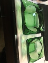 Lot Of 2 Vintage MCM Glass Ashtrays Emerald Green 4 5/8&quot; &amp; 3.5” Square - £17.54 GBP