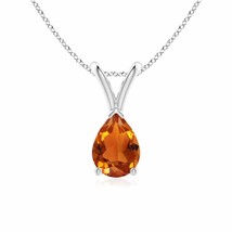 Angara Natural 7x5mm Citrine Solitaire Pendant Necklace in 14K White Gold - £341.16 GBP